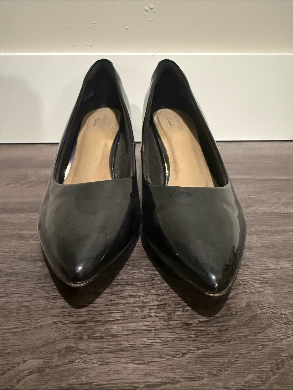 Clark’s Classic Black Patent Pointed-Toe Women's Flats